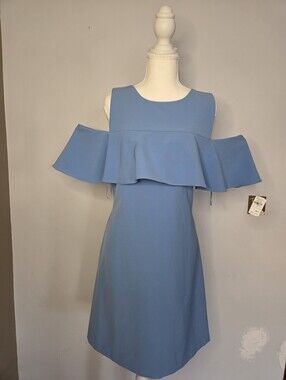 Taylor NWT Light Blue Cold Shoulder Ruffle Dress Size 10